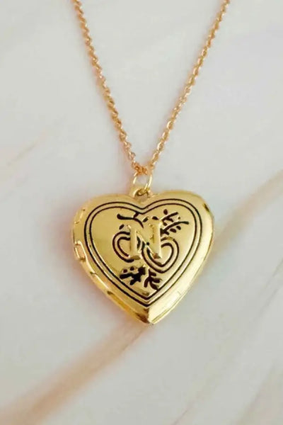 Nostalgic Heart Initial Open Locket Necklace - N / OS - Jewelry