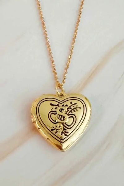 Nostalgic Heart Initial Open Locket Necklace - S / OS - Jewelry