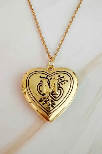 Nostalgic Heart Initial Open Locket Necklace - M / OS - Jewelry