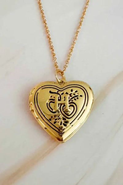 Nostalgic Heart Initial Open Locket Necklace - H / OS - Jewelry