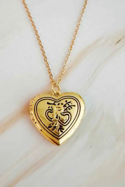 Nostalgic Heart Initial Open Locket Necklace - R / OS - Jewelry