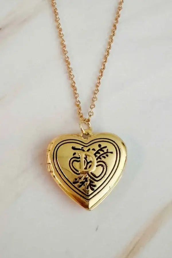 Nostalgic Heart Initial Open Locket Necklace - D / OS - Jewelry