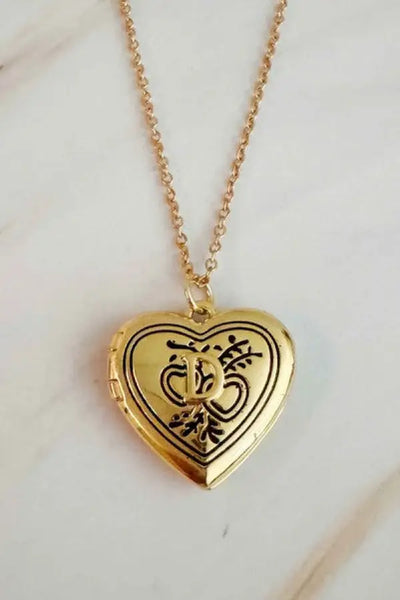 Nostalgic Heart Initial Open Locket Necklace - D / OS - Jewelry