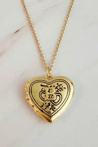 Nostalgic Heart Initial Open Locket Necklace - B / OS - Jewelry