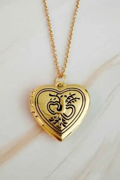 Nostalgic Heart Initial Open Locket Necklace - J / OS - Jewelry