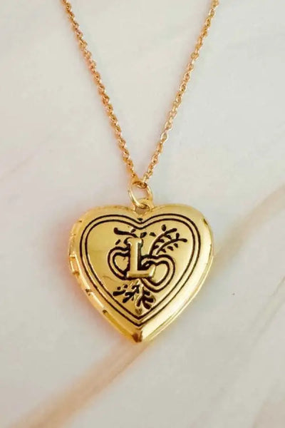 Nostalgic Heart Initial Open Locket Necklace - L / OS - Jewelry