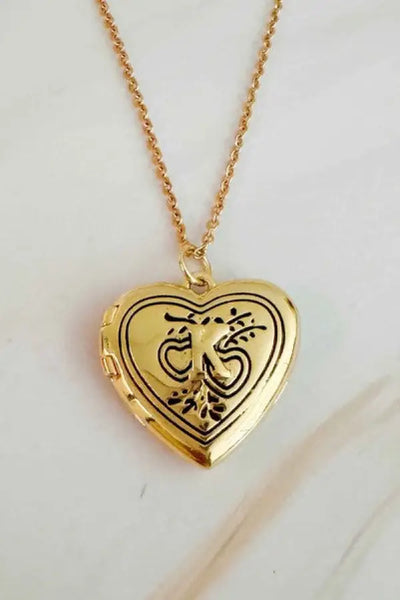 Nostalgic Heart Initial Open Locket Necklace - K / OS - Jewelry