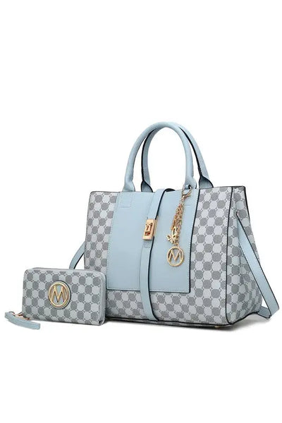 Yuliana Circular Print Satchel Bag with Wallet - Light Blue / One Size
