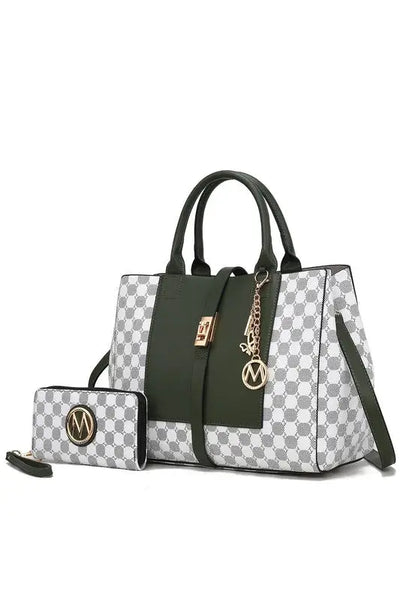 Yuliana Circular Print Satchel Bag with Wallet - Olive / One Size