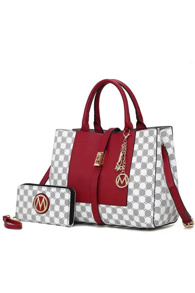 Yuliana Circular Print Satchel Bag with Wallet - Red / One Size