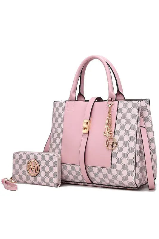 Yuliana Circular Print Satchel Bag with Wallet - Pink / One Size
