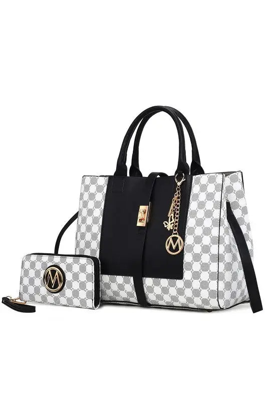 Yuliana Circular Print Satchel Bag with Wallet - Black / One Size