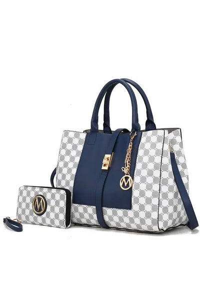 Yuliana Circular Print Satchel Bag with Wallet - Navy / One Size