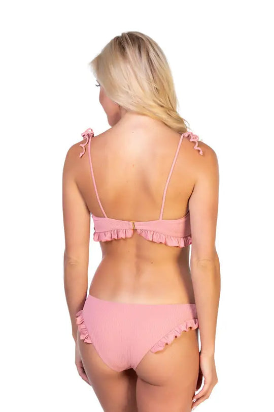 RIBBED SOLID PEACH BIKINI SET - Bikini