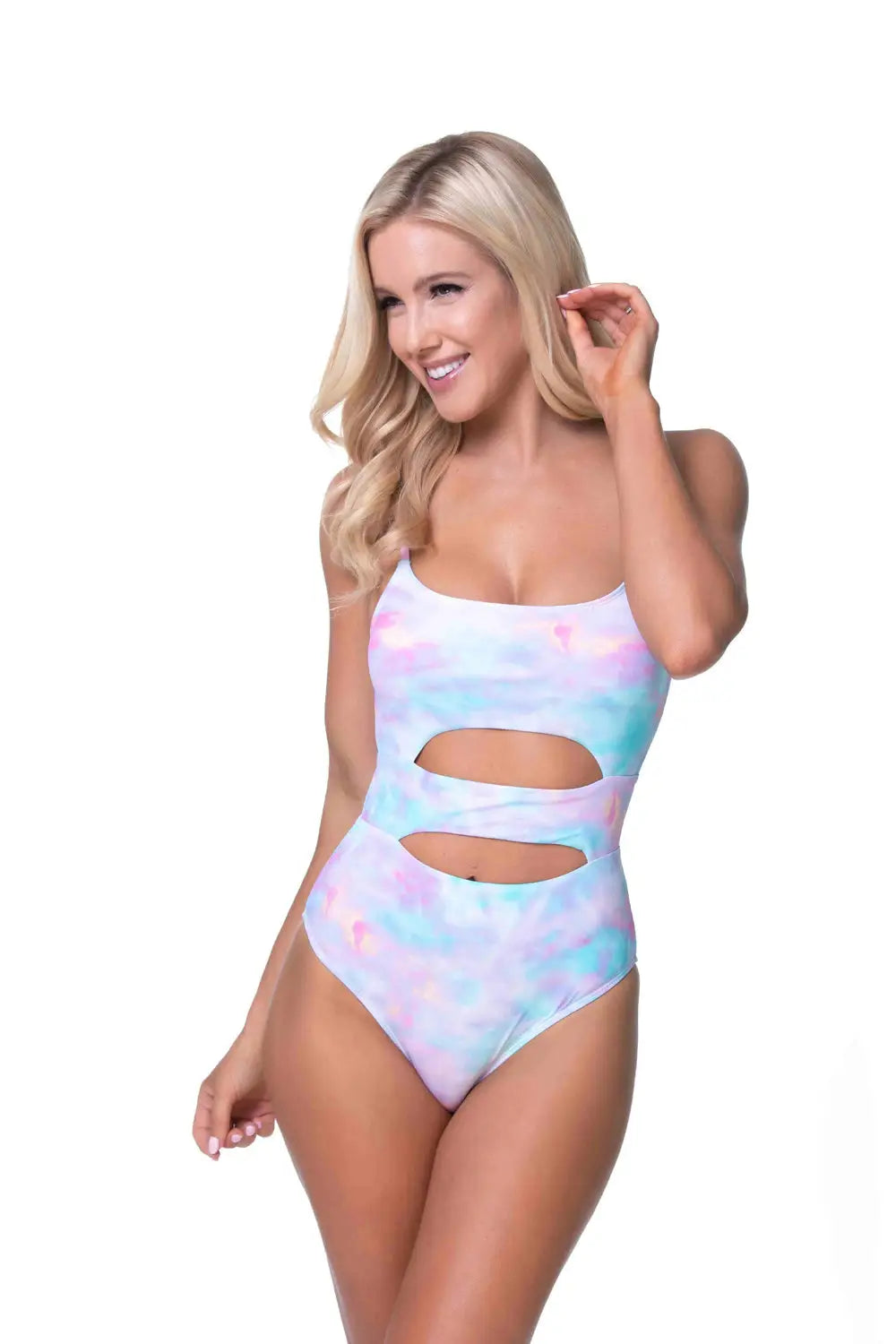 TIE DYE CUTOUT DETAIL ONE PIECE SWIMSUIT - S - One Piece