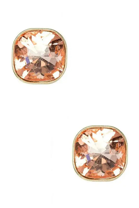 Crystal Square Stud Earrings - Gold/Peach / O/S - Jewelry