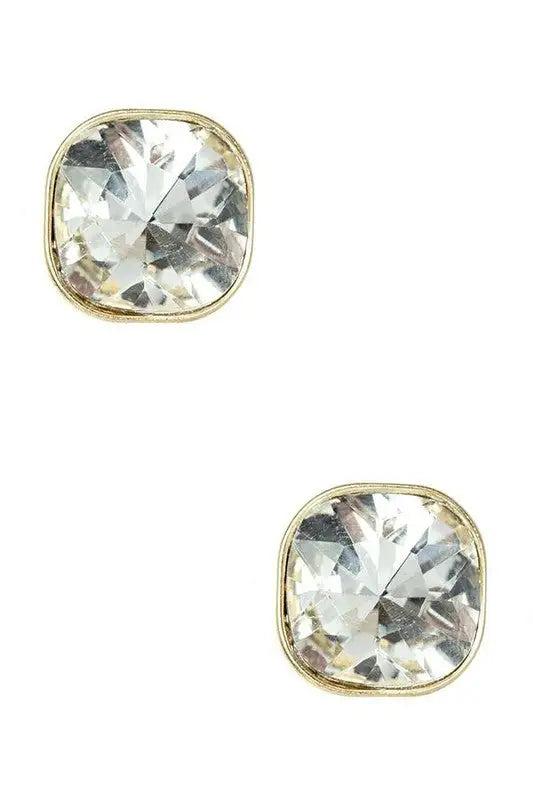 Crystal Square Stud Earrings - Gold/Clear / O/S - Jewelry