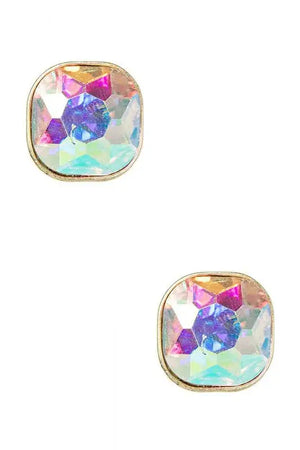 Crystal Square Stud Earrings - GOLD/AB / O/S - Jewelry