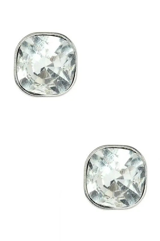 Crystal Square Stud Earrings - Silver/Clear / O/S - Jewelry