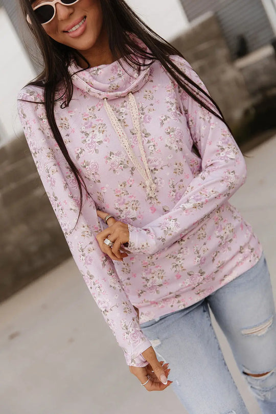 CowlNeck Sweatshirt - Lavender Rose - Tops