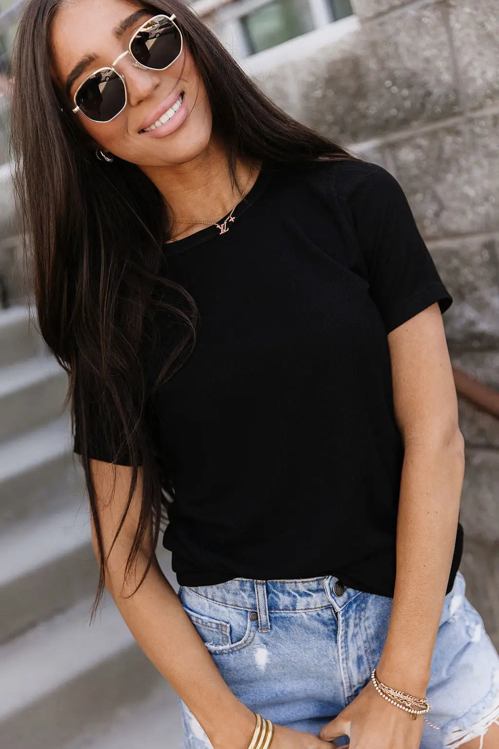 Ribbed Lulu Tee - Noir - Tops