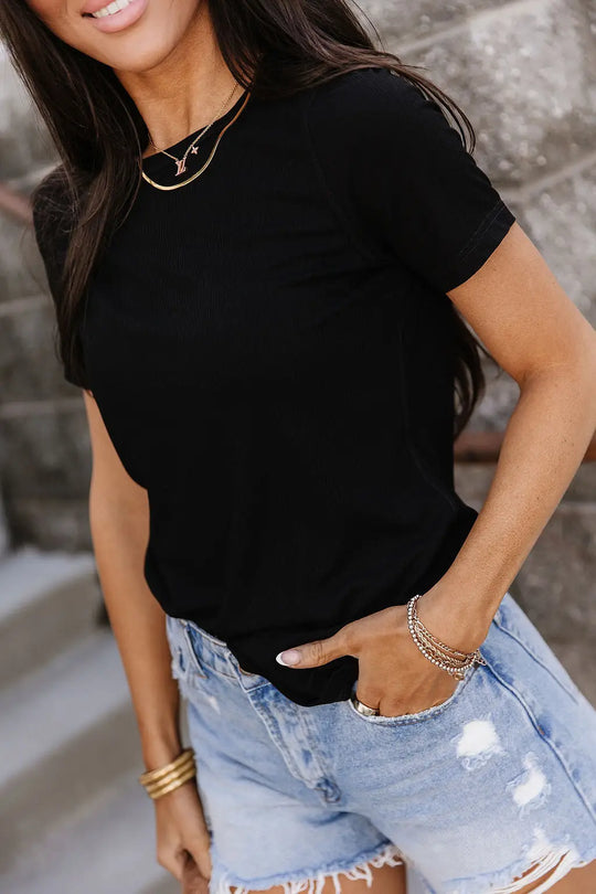 Ribbed Lulu Tee - Noir - Tops