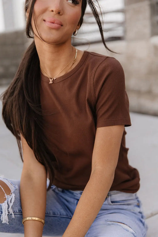 Ribbed Lulu Tee - Coffee - Tops
