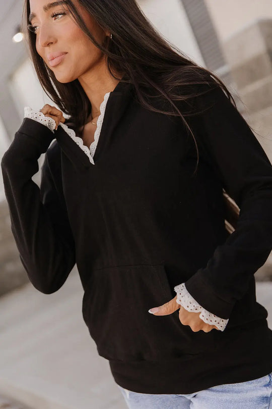 Henley Hoodie - Midnight Lace - Tops