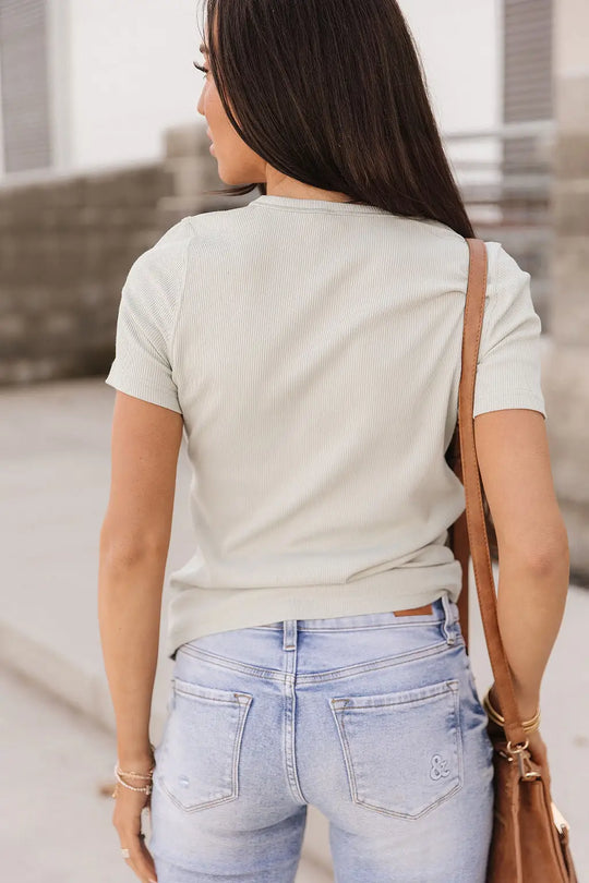 Ribbed Lulu Tee - Sage - Tops