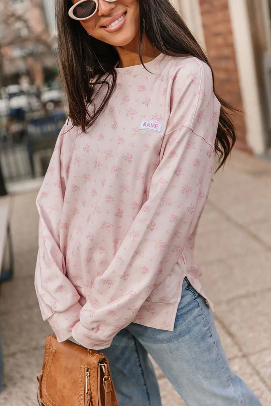University SideSlit Pullover - Tea Rose - Tops