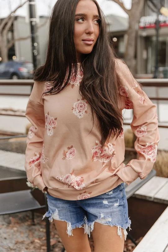 University SideSlit Pullover - Peachy Petals - Tops
