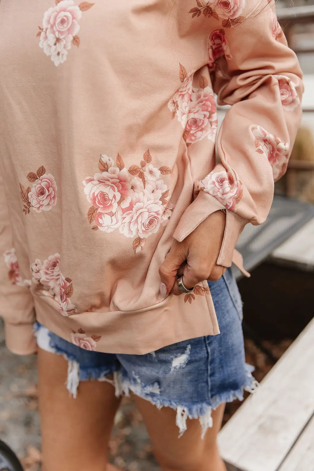 University SideSlit Pullover - Peachy Petals - Tops