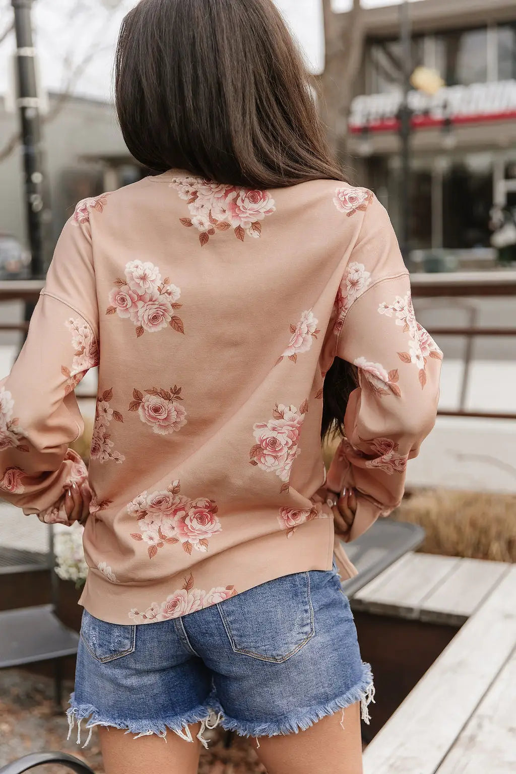 University SideSlit Pullover - Peachy Petals - Tops