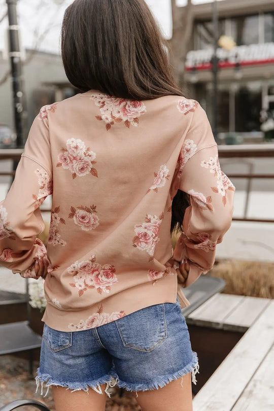 University SideSlit Pullover - Peachy Petals - Tops