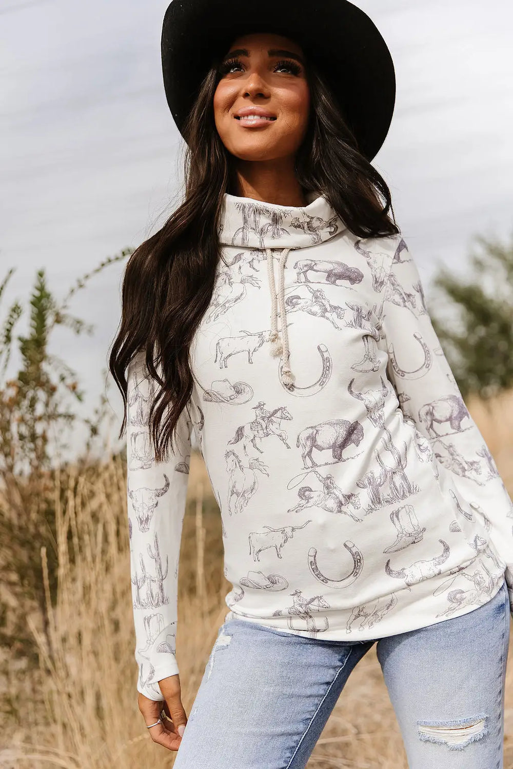 CowlNeck Sweatshirt - Home On The Range - Tops