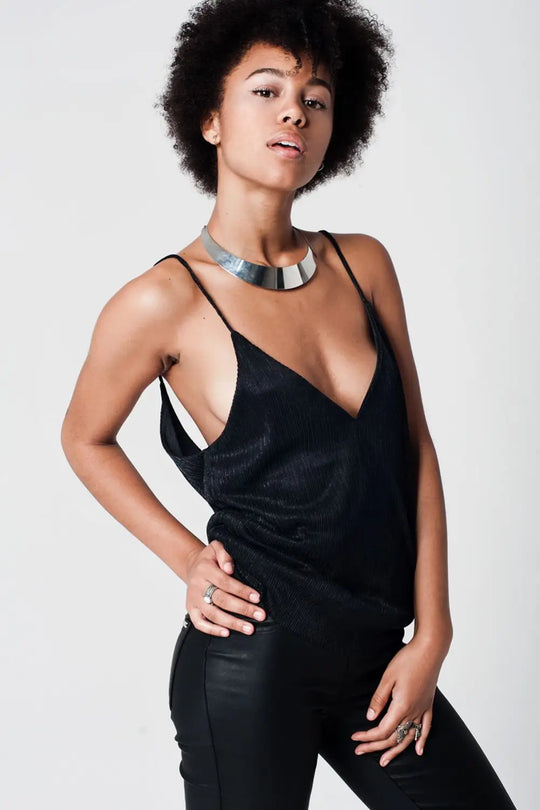 Black Lurex Cami Top - Tops