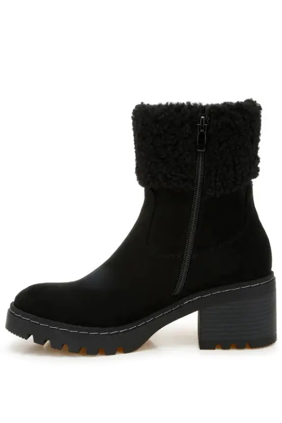 Woolly Faux Fur & Embroidery Detail Boots - Shoes