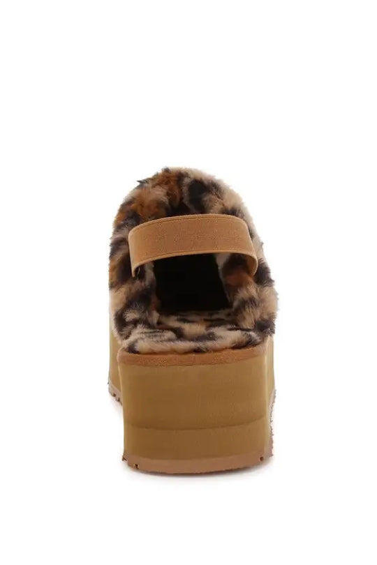 Kutchu Leopard Faux Fur Platform Classic Slingback
