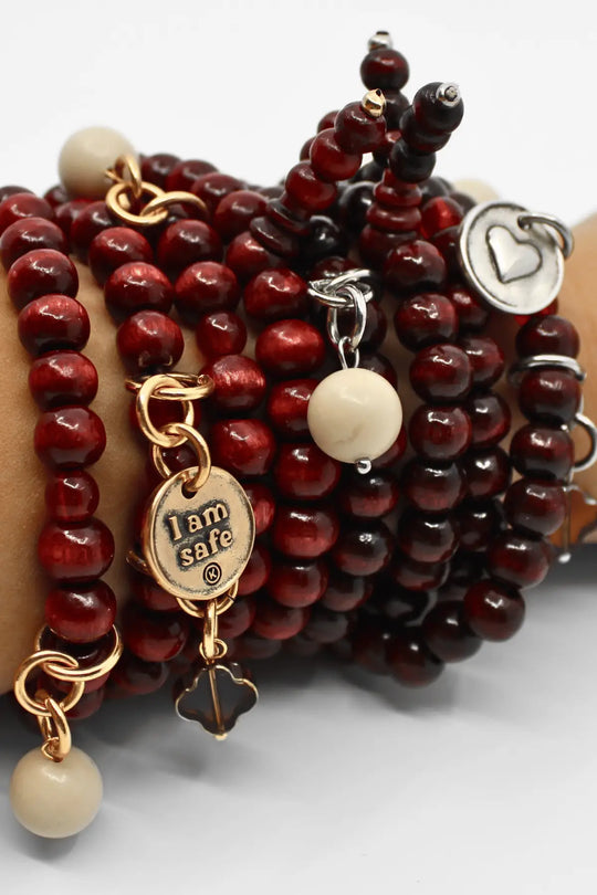 I Am Safe Heart Wood Boho Wrap Bracelet/Necklace