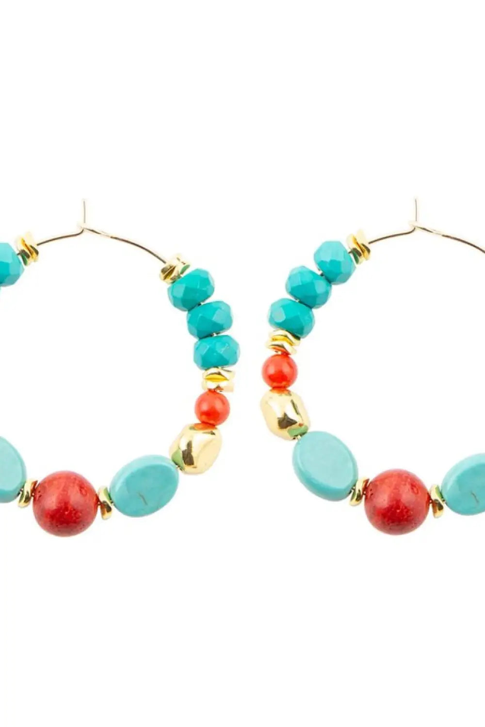 Mesa Blue Magnesite and Orange Coral Golden Hoop Earrings - Earrings