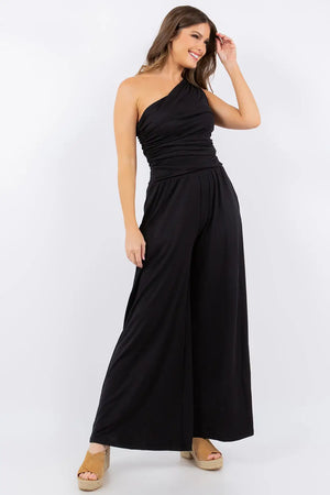 Zara One Shoulder Jumpsuit with Pockets - Bottoms