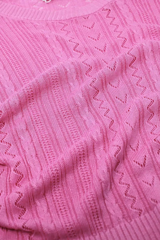 3/4 sleeves fuchsia knit sweater with zig zag stripes details - One Size / Fuchsia - Sweaters