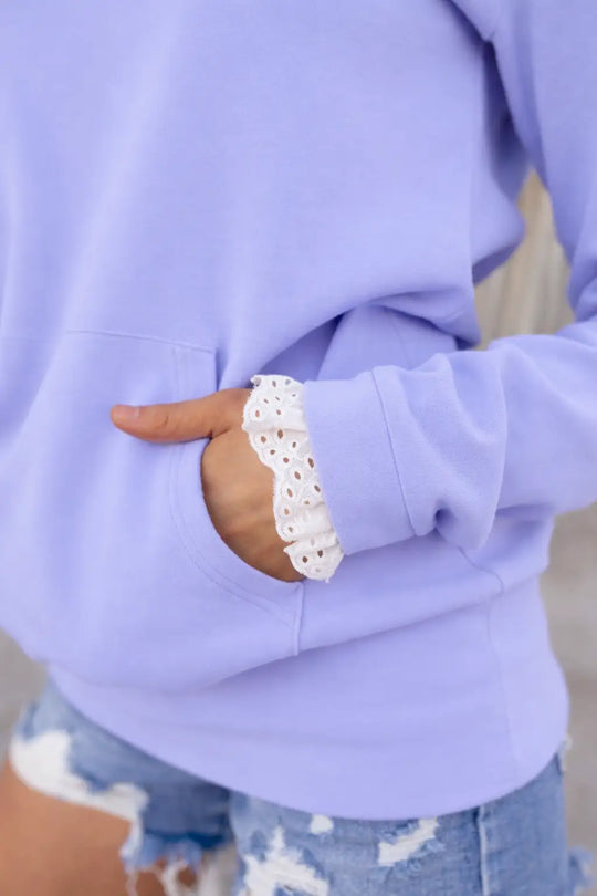 Henley Hoodie - Lavender Lace - Tops