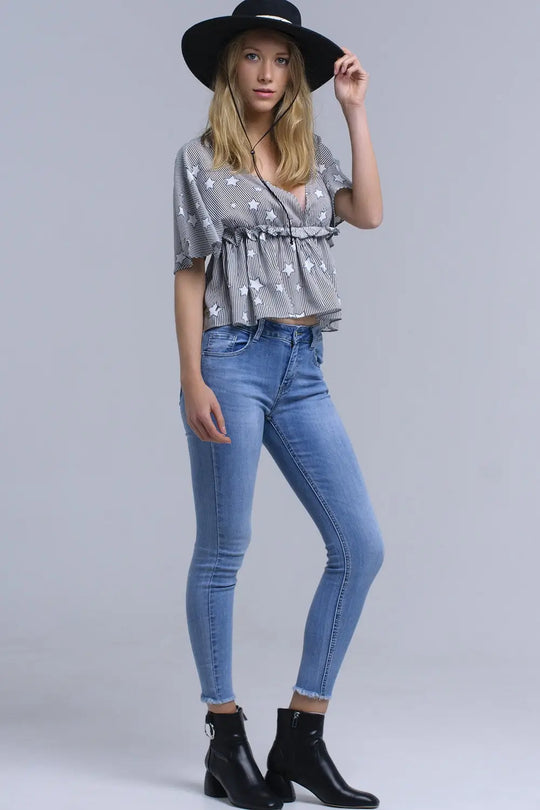 Black top with stars and ruffle - Tops