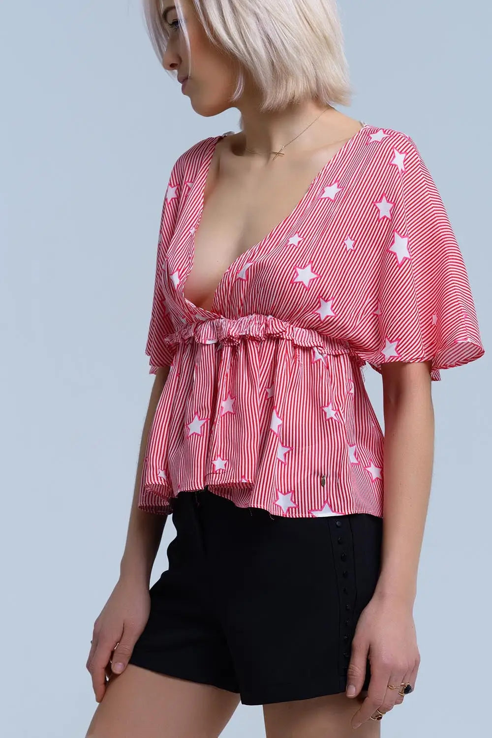 Red top with stars and ruffle - Tops