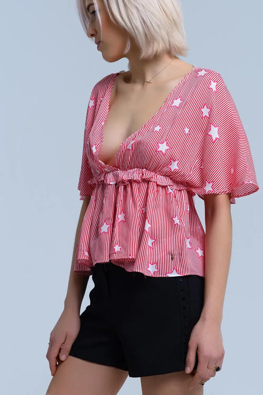 Red top with stars and ruffle - Tops