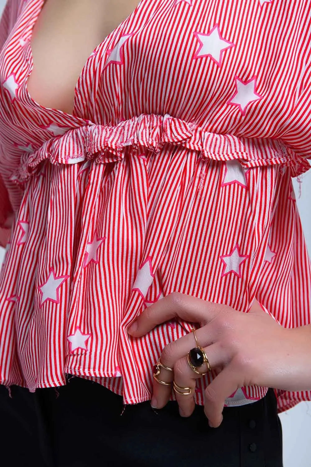 Red top with stars and ruffle - Tops