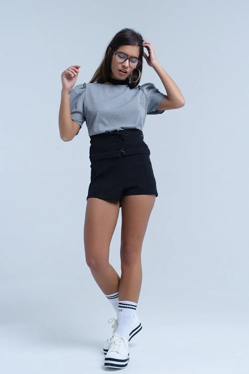 Black short with tie detail - Pants
