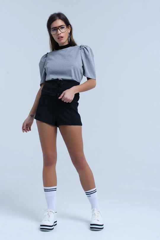 Black short with tie detail - Pants