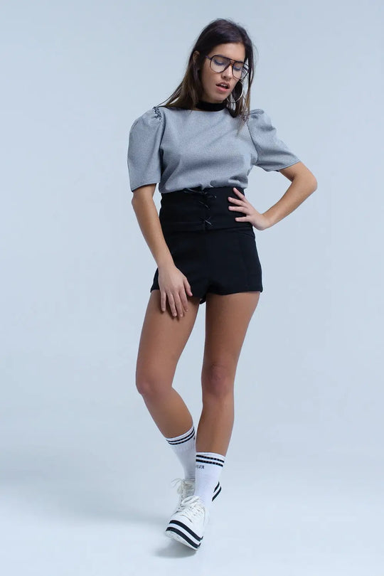 Black short with tie detail - Pants